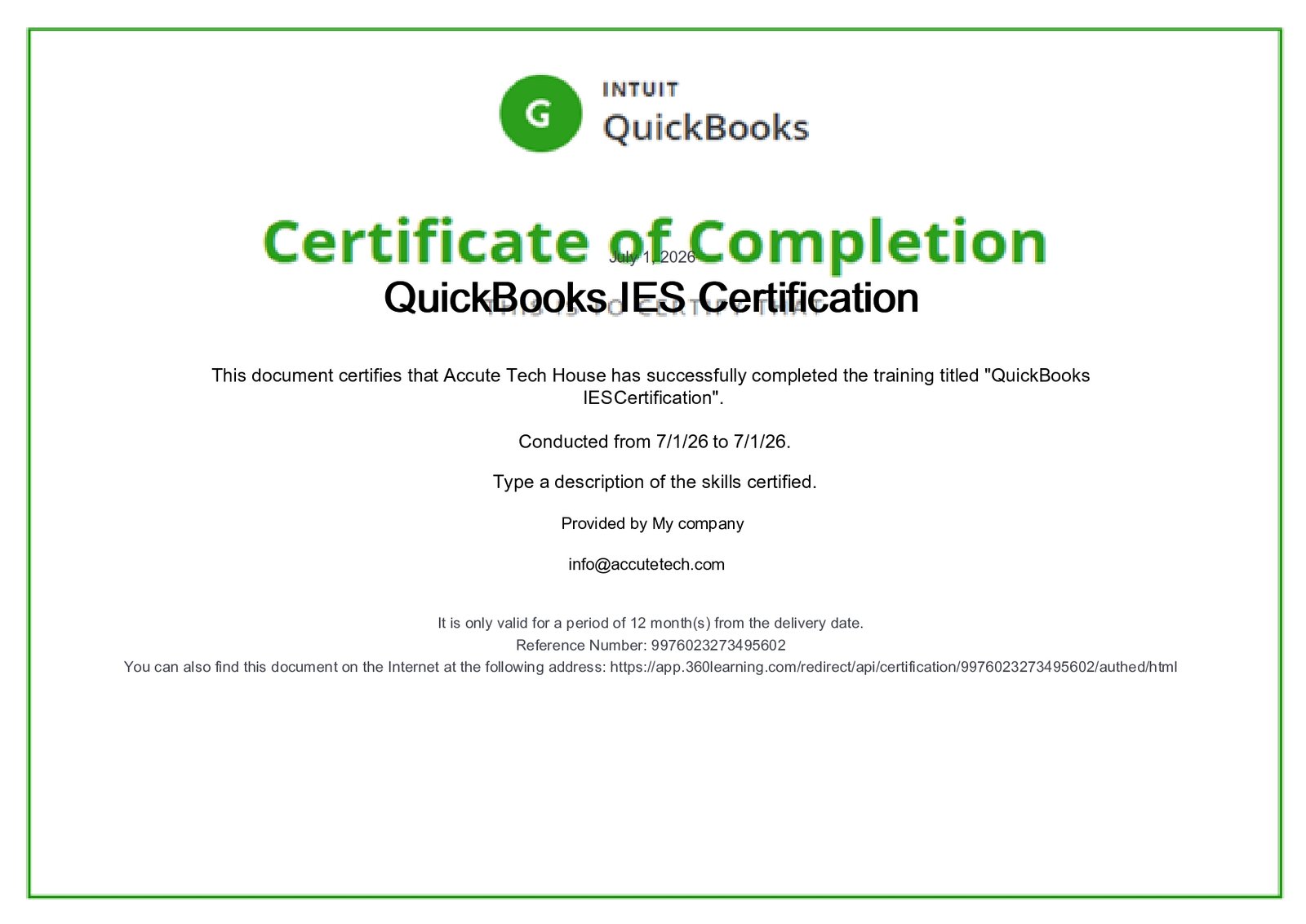 QuickBooks IES certification