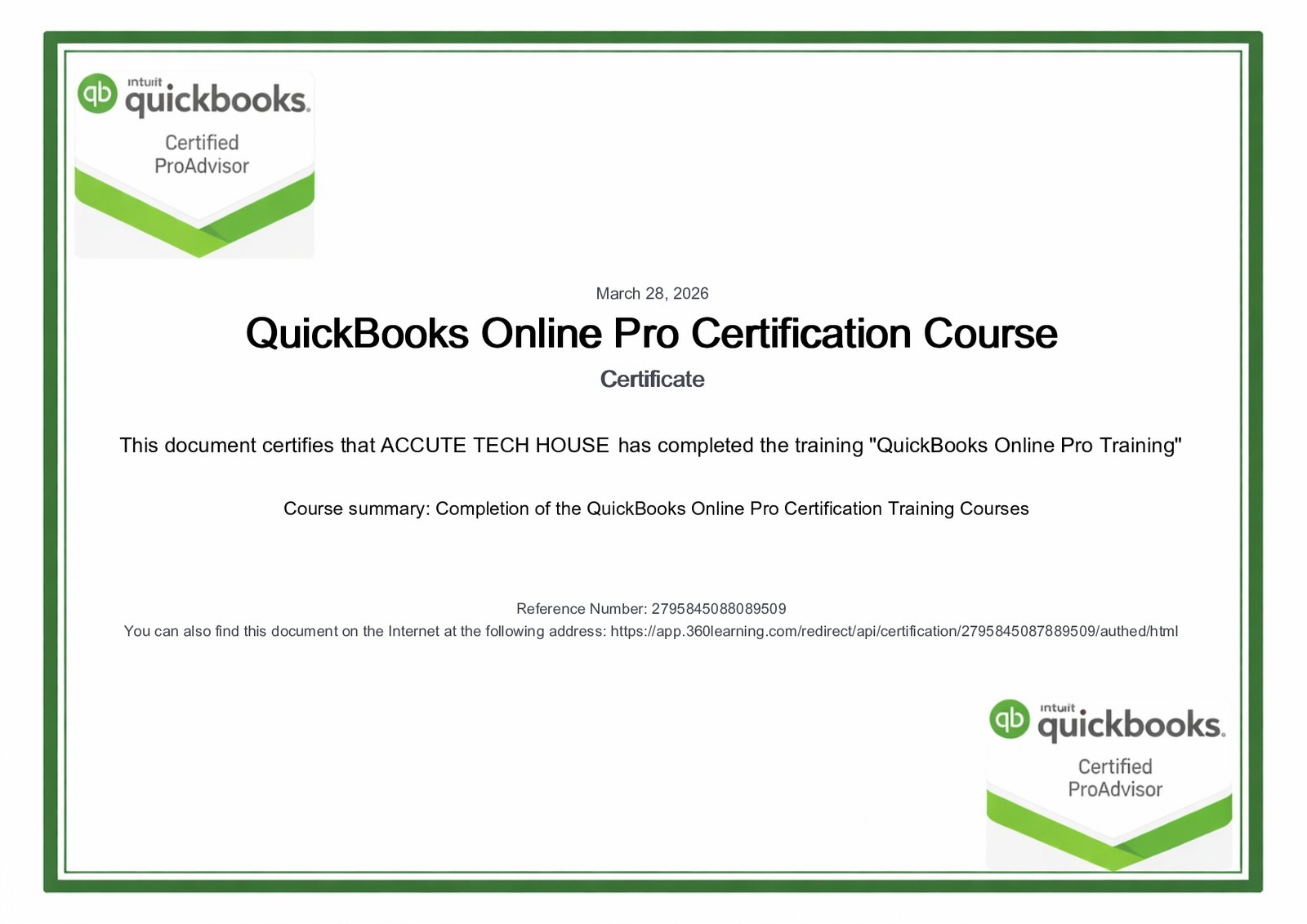 QuickBooks Online Pro certification